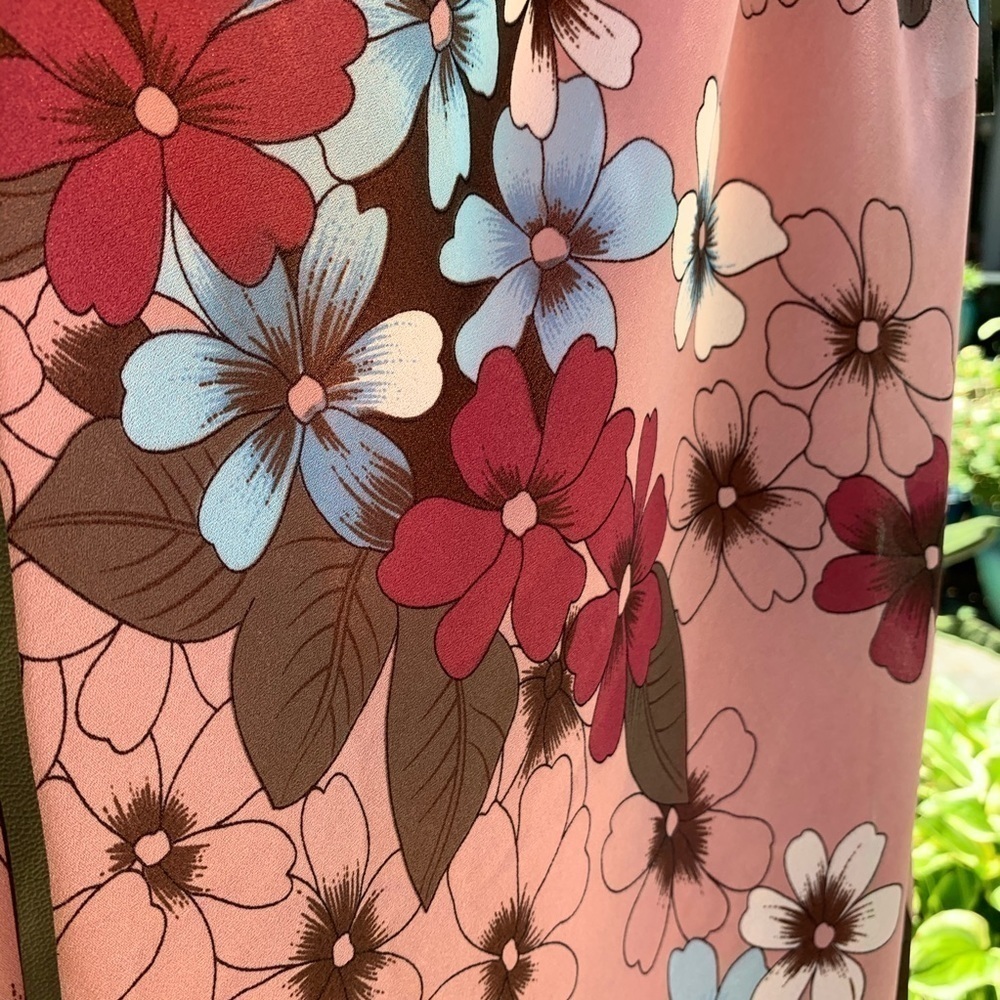 PANTOLOGY Belted Floral print skirt rose burgundy brown blue fall spring summer - Picture 4 of 9